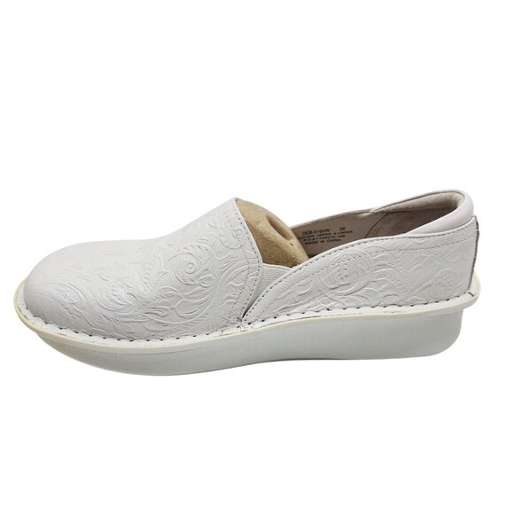 Alegria Womens Debra White Tooled Slip-On Nursing Shoes 39W Comfortable Leather - Picture 12 of 13